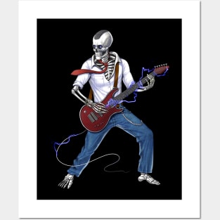 Skeleton Metal Music Guitarist Posters and Art